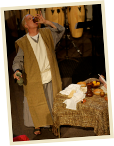 Duffy as Apostle Paul, drinkig